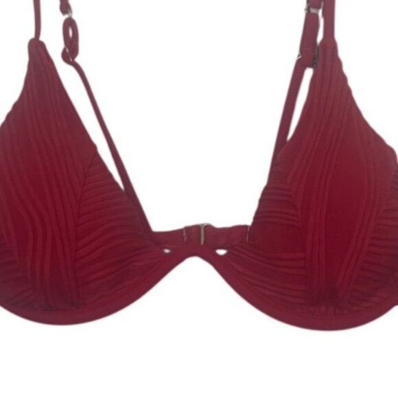 Zaful Padded Underwire Bikini Swim Top Womens Medium Red New Textured - Picture 3 of 7